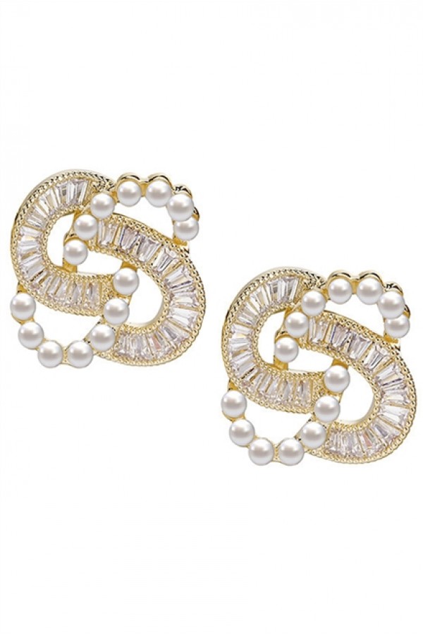 Zircon Pearl Stud Earrings