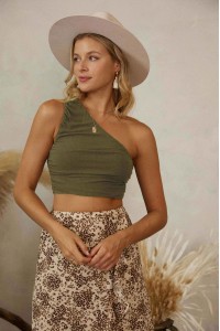 Ruching One Shoulder Crop Top